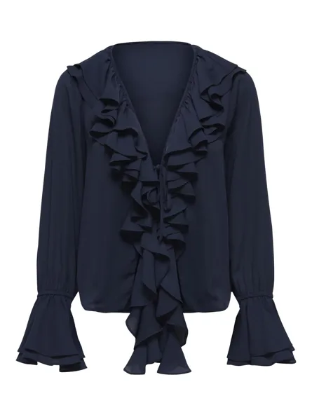 STUMATIN Bluse med volanger og volumermer