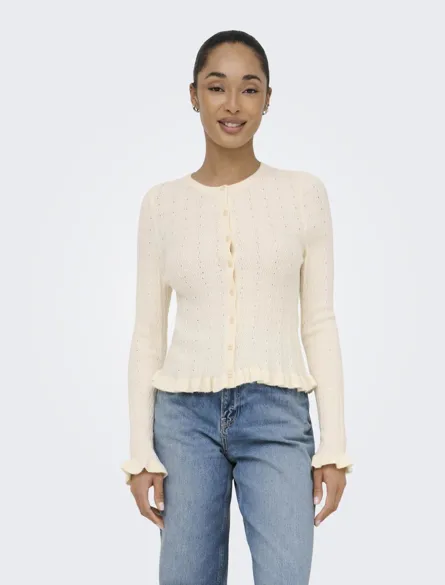 ONLIBI LS O-NECK FRILL CARDI EX KNT