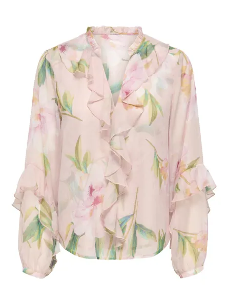 STURAKAS L/S AOP FLOUNCE TOP WVN