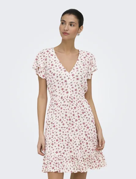 ONLCLAUDETTE Mini-Kleid mit V-Ausschnitt und Rüschen für den Alltag