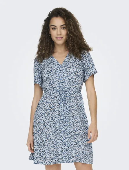 ONLEVIDA Kleid mit Knopfleiste und Bindegürtel