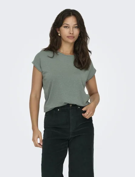 ONLCLAUDIA Basic Top mit V-Ausschnitt und Glitzer-Detail