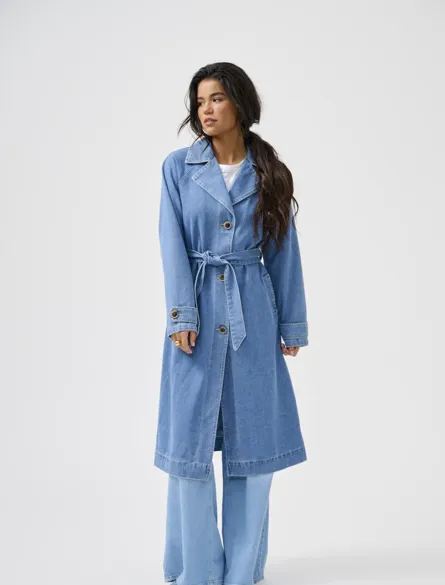 ONLMALOU Langer Trenchcoat mit Gürtelverschluss und Seitentaschen