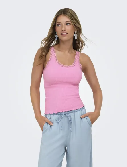 ONLSARA BASIC Mouwloze tanktop met U-hals en kanten detail