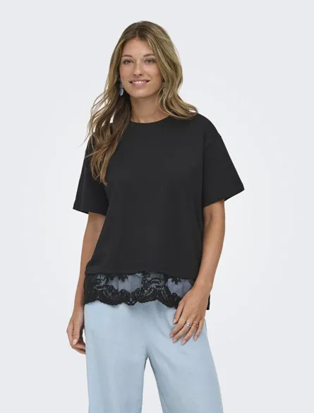 ONLVIVVI S/S LACE BOTTOM TOP JRS NOOS