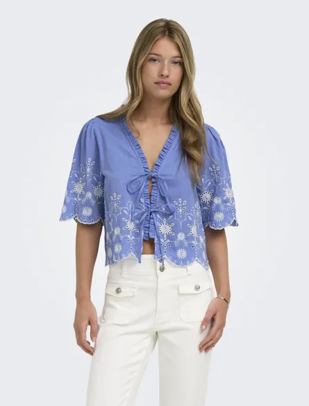 ONLMIFFY S/S EMB TIE TOP NOOS WVN