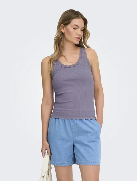 ONLSARA BASIC U-hals ærmeløs tanktop med blondedetalje