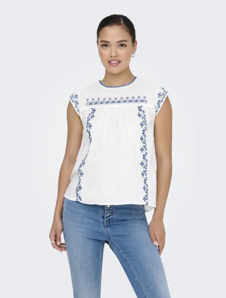 ONLNILLE Regular fit top met knoopsluiting en borduursel