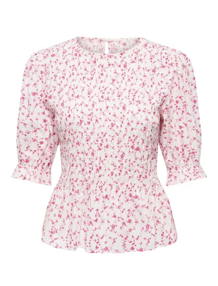 PGWILLA Bluse med volumermer og vaffelsømdetalj