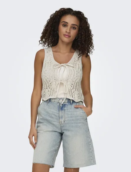 ONLLIZZY LIFE SL CROCHET TIE VEST KNT