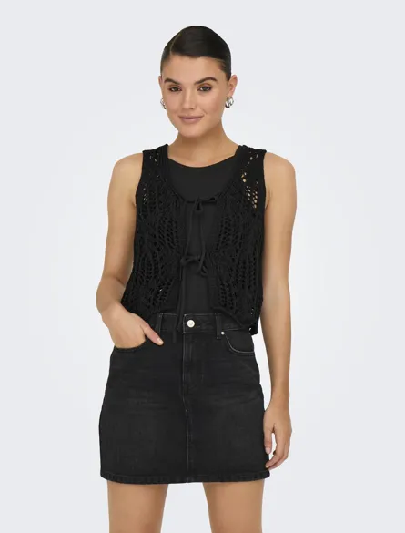 ONLLIZZY LIFE SL CROCHET TIE VEST KNT
