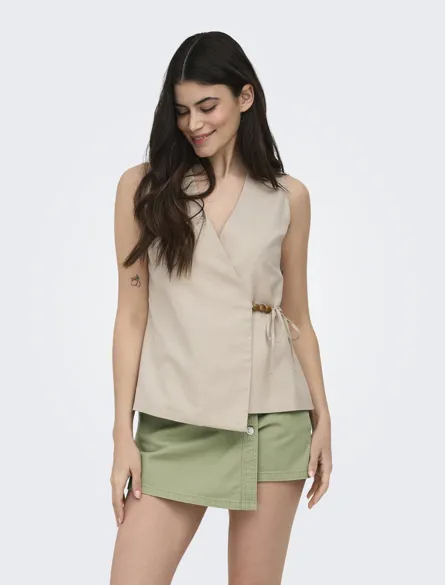 ONLBAIA S/L LINEN BL WRAP WAISTCOAT TLR