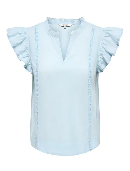 ONLTEA-IDRIS S/L FRILL TAPE TOP WVN