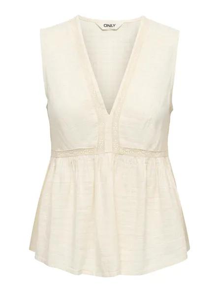 ONLNILIANE S/L V-NECK EMB TOP WVN EX
