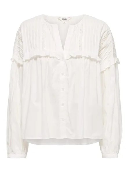ONLRIEZ L/S OPEN NECK BROD TOP WVN CS