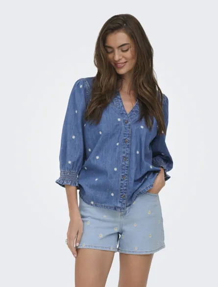 ONLRAYA DAISY EMB 3/4 SHIRT DNM AKM