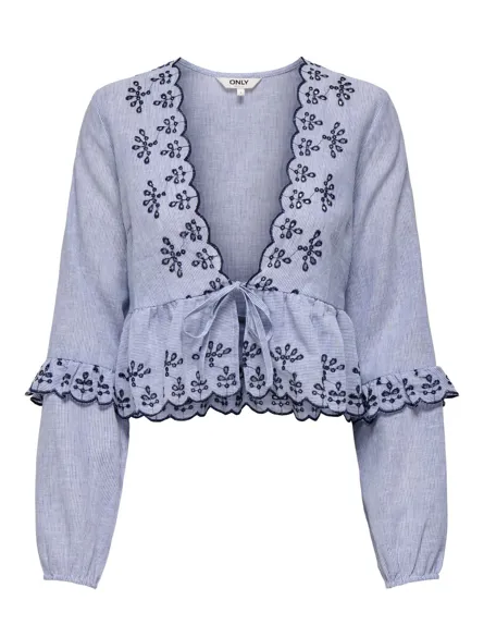 STOPONLCAROLINE LIFE LS V-NECK EMB TOP