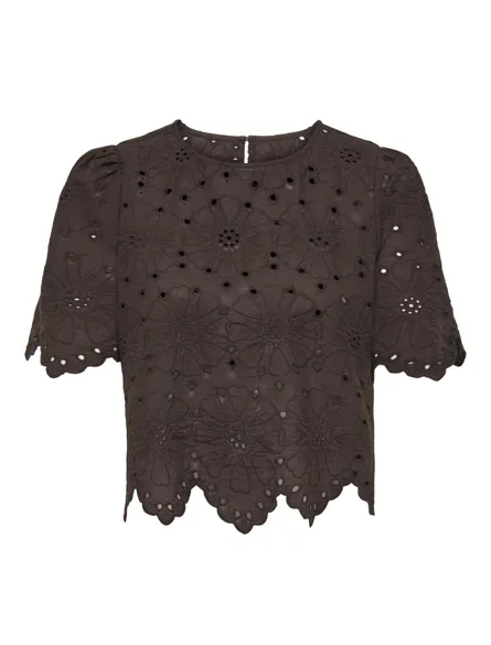 STUAMBER S/S EMB TOP WVN