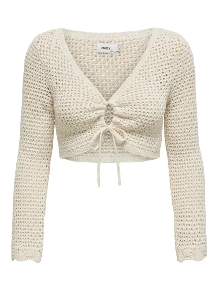 ONLMARY LIFE LS CROPPED TIE V-NECK KNT