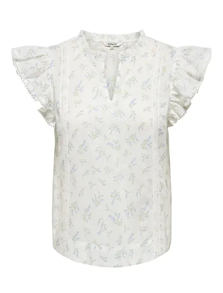 ONLTEA-IDRIS S/L FRILL TAPE TOP WVN