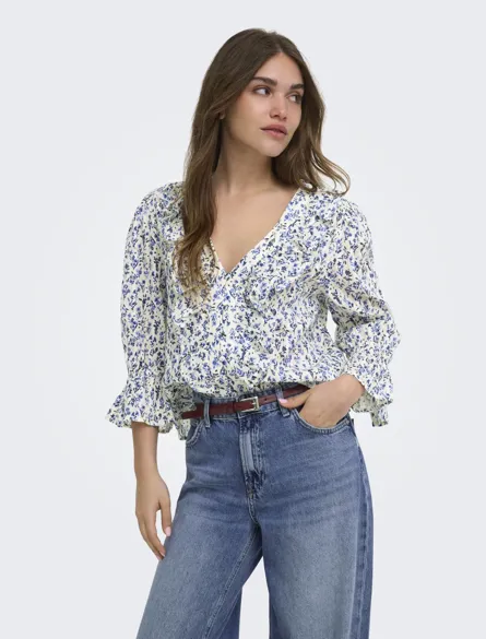 ONLCORALIE 3/4 FRILL TOP WVN EX