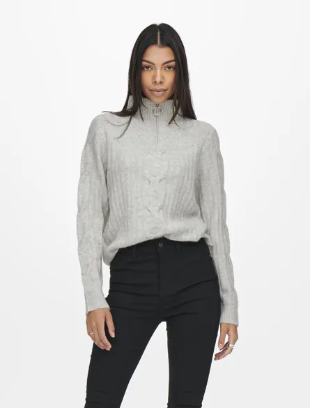 JDYANDREA L/S ZIP CABLE PULLOVE KNT NOOS