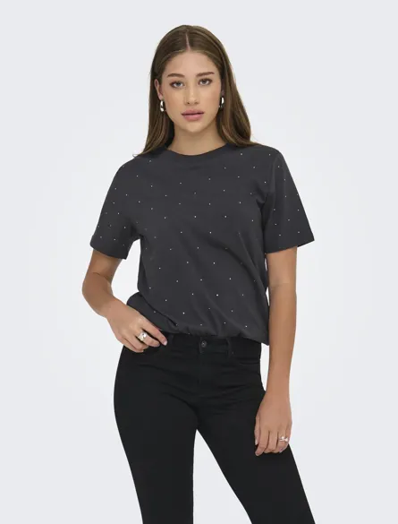 ONLMONJA T-skjorte med Glitter Detail og O-Neck