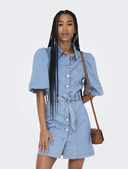 ONLBELIS S/S PUFF BELT DRESS DNM YFM