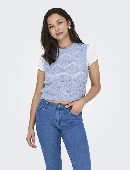 ONLFRIDA O-Neck Regular Fit Strikket topp med kamskjell detalj