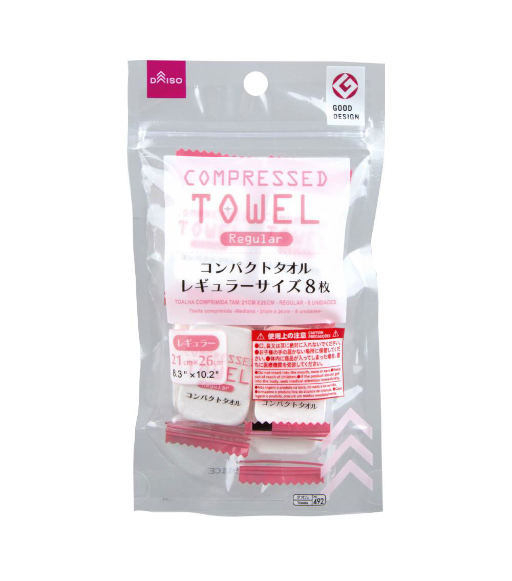 Regular Compressed Towel, White (8 pcs) - 21cmx26cm
