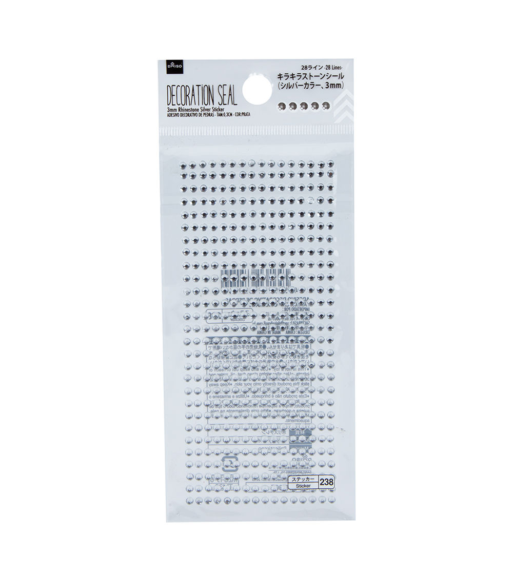 Rhinestone Sticker, Silver (3mm)