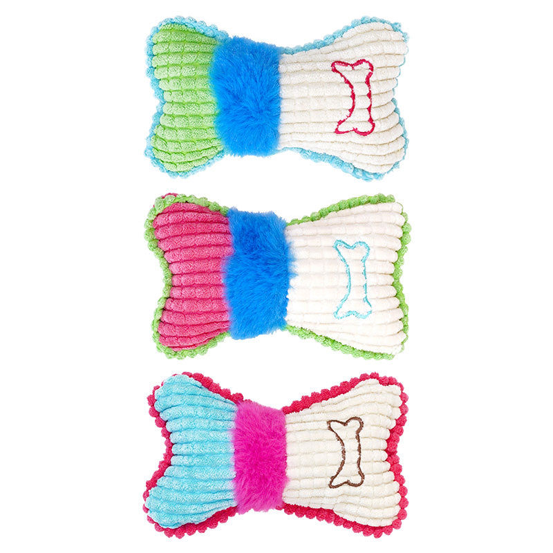 Squeaky Plush Bone Toy for Pets – Assorted Colors