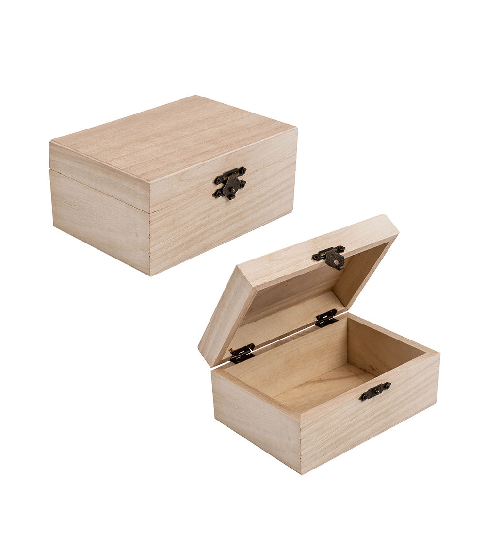Natural Wooden Storage Box with Metal Clasp – Small