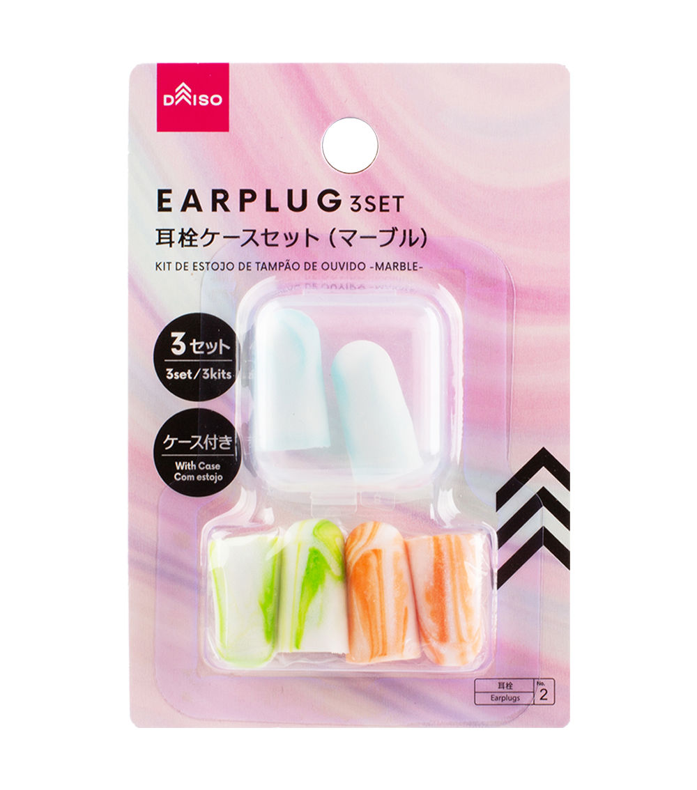 Marble-Design Earplug Case Set, Multicolor (3 pairs)