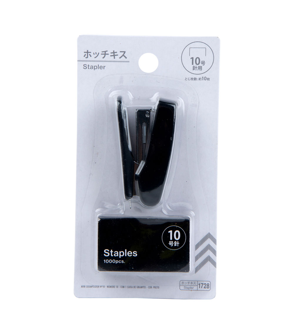 Mini Black Stapler with 1 Box of No - Black (10 Staples)
