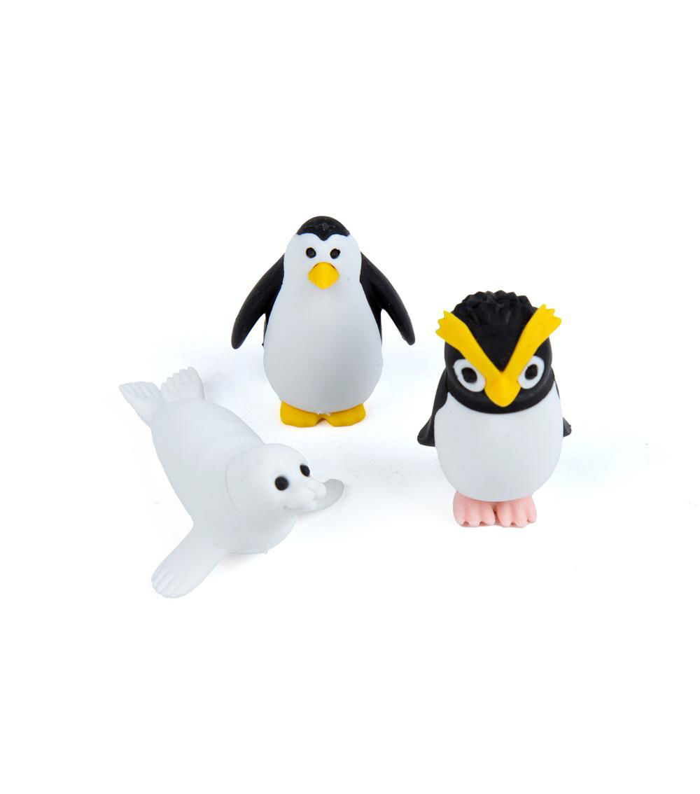 Antarctic Creatures Erasers, Black & White (3 pcs)