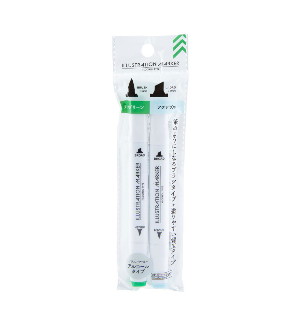 Illustration Marker, Leaf Green & Aqua Blue (2 pcs)