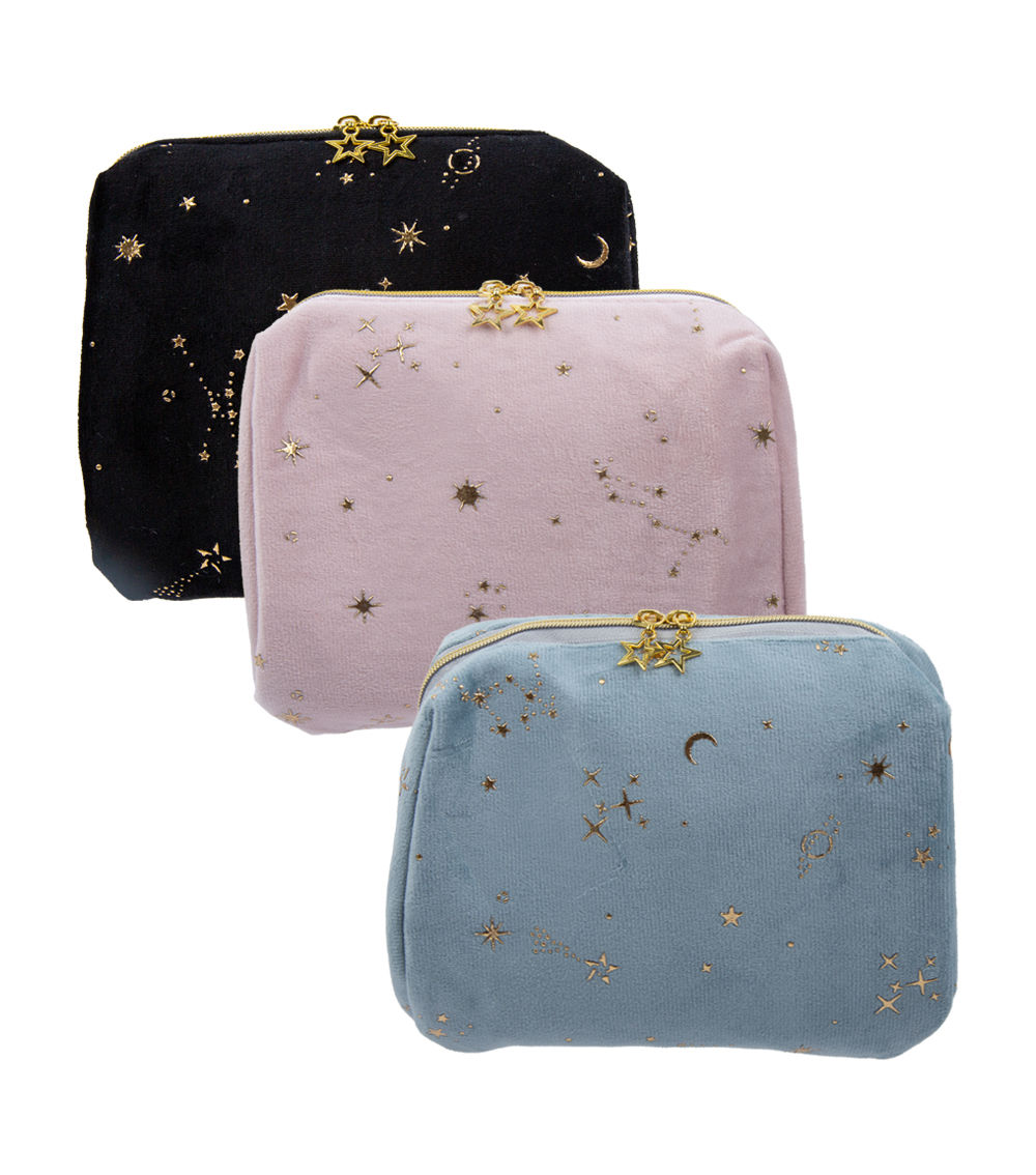 Square Star Pattern Velour Feel Pouch, Assorted (1 pc)
