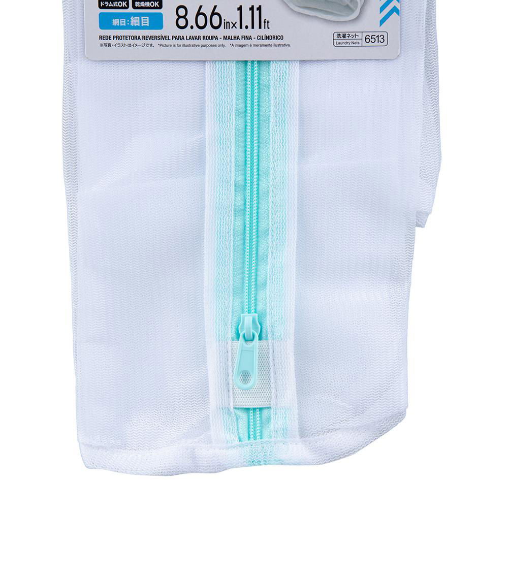 Reversible Cylindrical Laundry Net, White & Blue