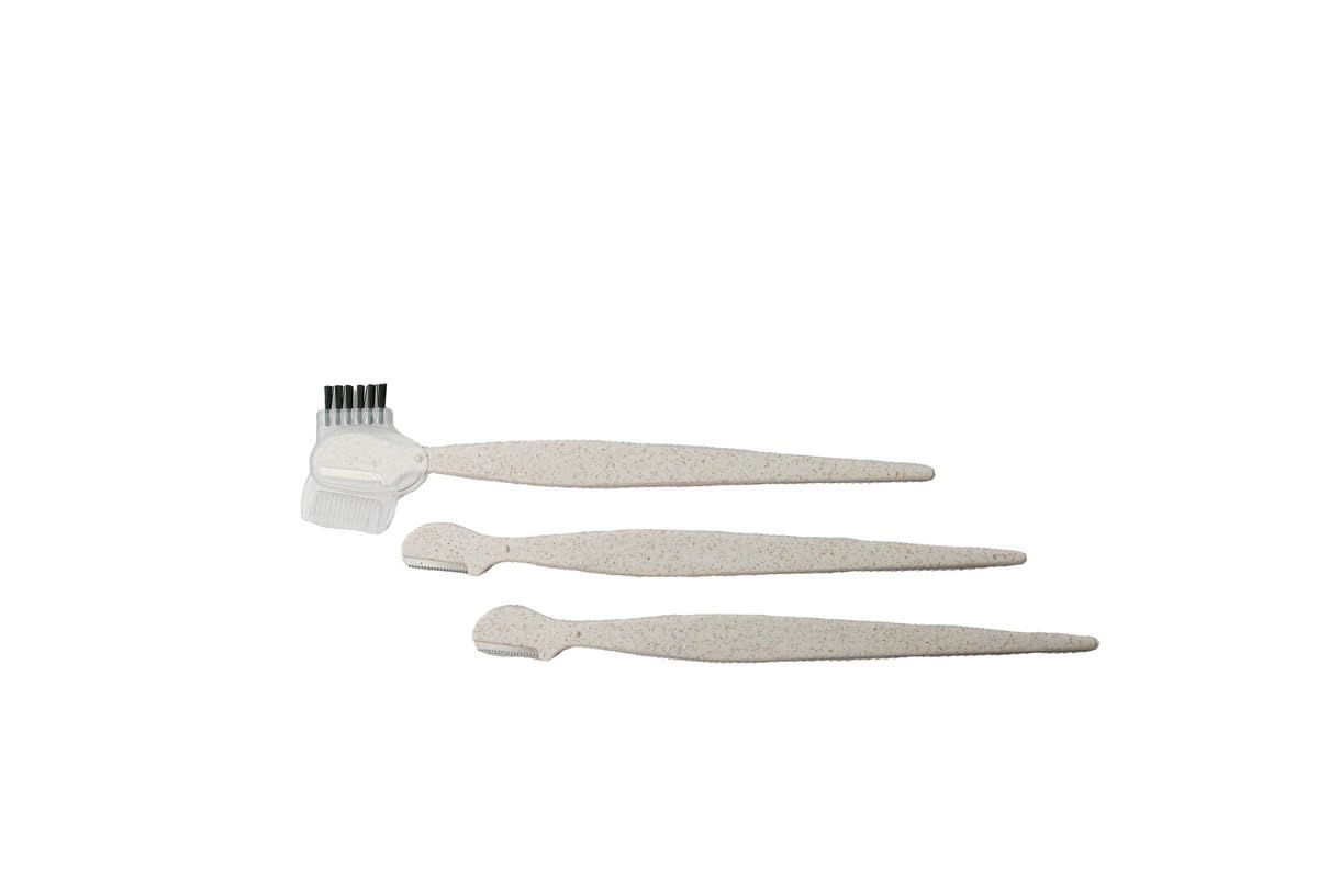 Eco-Friendly Eyebrow Razor with Comb & Brush-Ivory