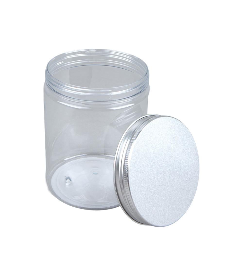 PET Container with Aluminum Lid, Clear & Silver (550 ml)