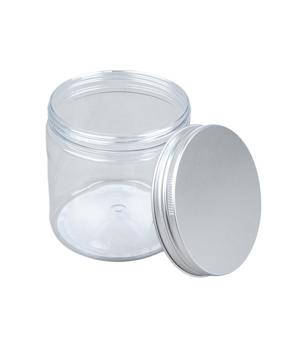 Container with Aluminum Lid, Clear & Silver (350 ml)