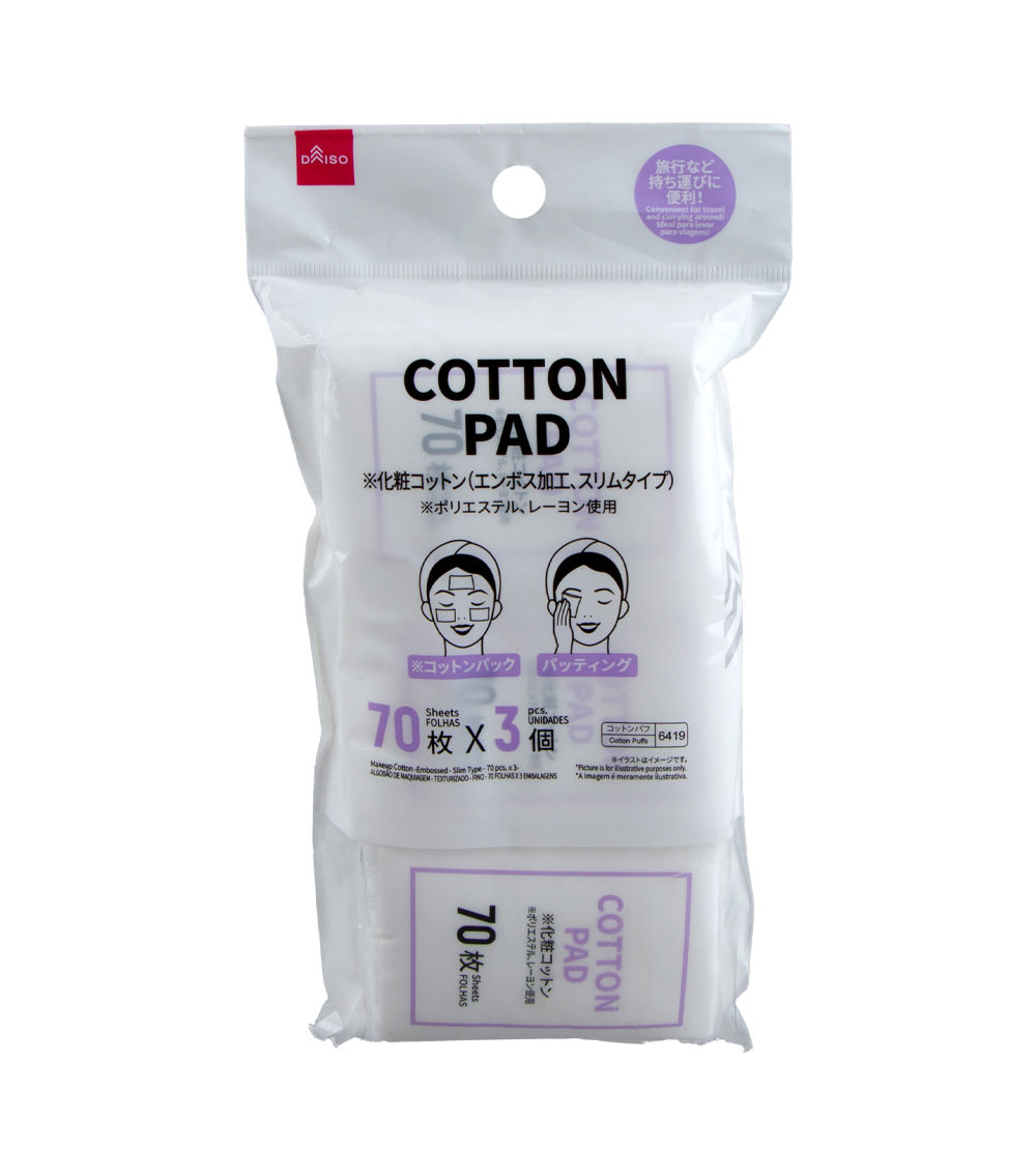 Makeup Cotton – Embossed Slim Type,  White (70 Pcs - 3 Pack)