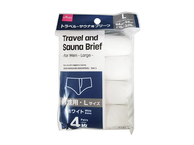 Travel and Sauna Brief for Men - Large (4 Pairs, White)