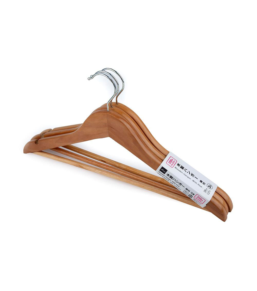 Wooden Hanger With Rod, Light Brown (3 pcs) - 39cm