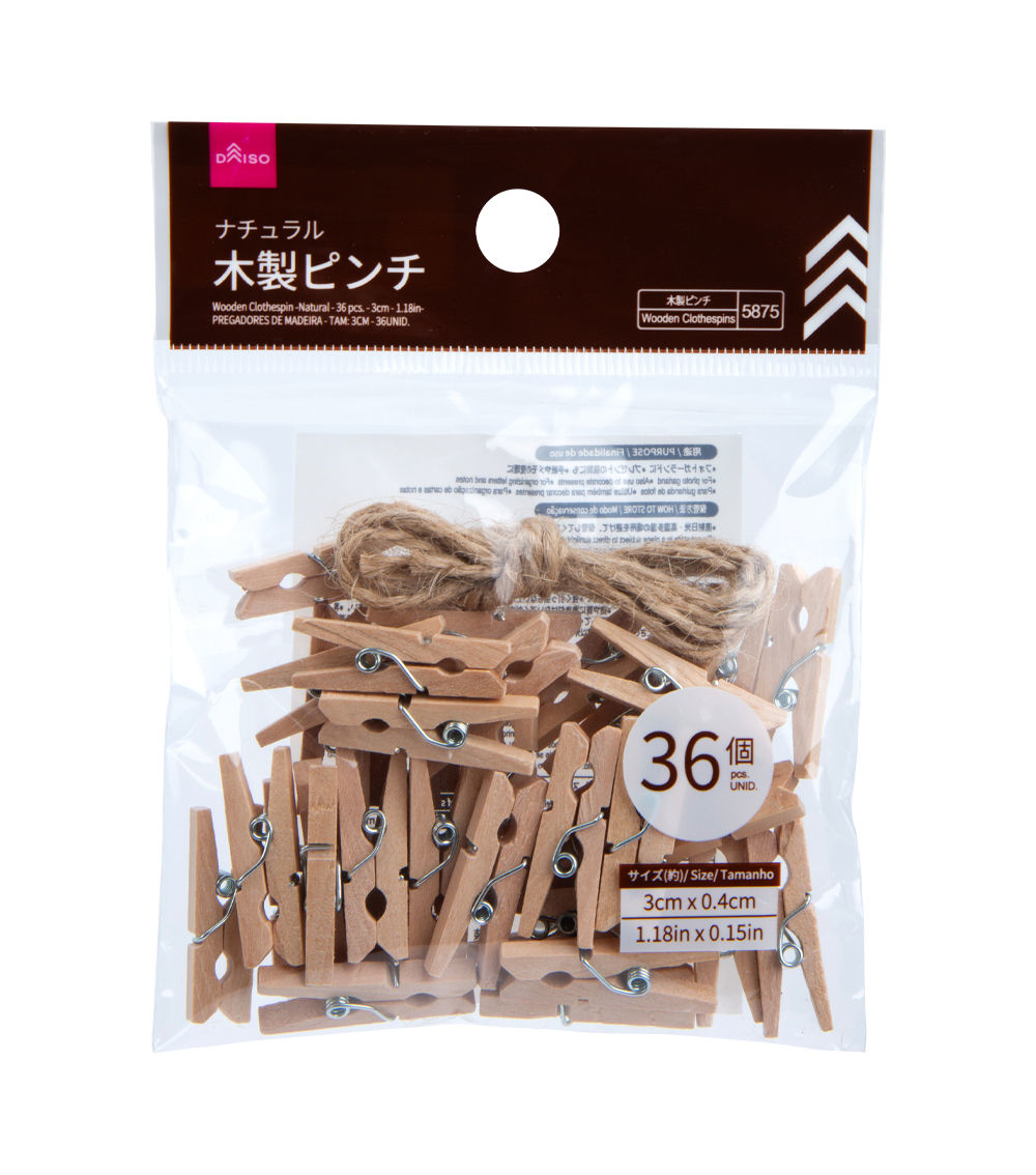 Wooden Clothespins, Light Brown (36 pcs) - 3cm