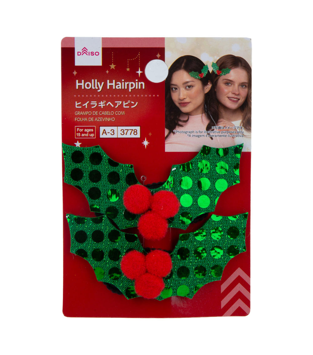 Christmas Holly Hairpin - Pack of 2
