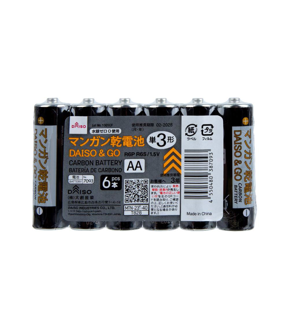 DAISO & GO AA Zinc Carbon Battery, Black (6 pcs)