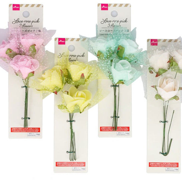 Artificial Lace Rose Pick with 3 Blooms