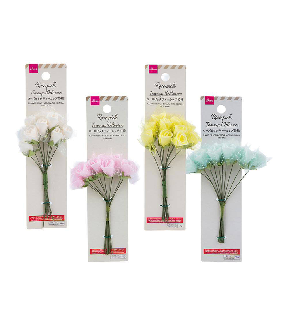 10 Floral Rose Picks in Lace Teacup - Assorted (1 pc)